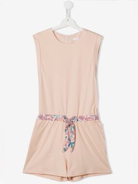 Chloe Girls Belted Romper/Playsuit, Blush/Pink+Floral Tie Belt, 8Y